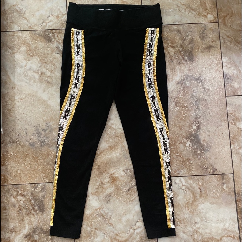 Pink Victoria's Secret gold bling sequin leggings